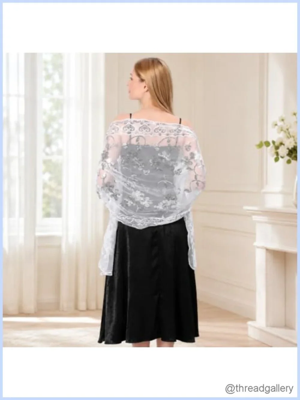 Sequin Mesh Shawl Wrap Embroidered Sheer Scarf Women